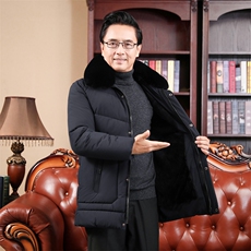 冬季连帽绣标中长款中老年棉衣可脱卸大毛领保暖棉服D1360，男装棉衣，电商A128