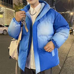港风冬季情侣时尚棉衣宽松连帽渐变色棉服B343/8807/P100图片