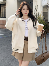 米白色棒球服外套女2025春季新款学院风超好看小个子休闲夹克上衣，女装短外套，鑫慧