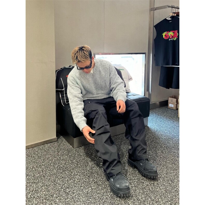 25M22-P65秋冬慵懒风保暖套头毛衣小V领针织衫男女宽松毛线衣,男装针织衫/毛衣,电商B327