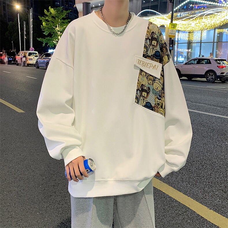 WY001P45加绒55美式小熊刺绣卡通圆领卫衣oversize宽松套头衣服图片
