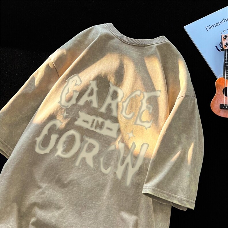 2025年夏做旧复古水洗T恤美式重磅力推XZ517A-BK1243-P38，男装T恤，星座517A