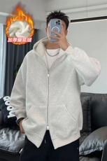 网图480g重磅保暖银狐绒双拉链连帽卫衣外套男W24581J加绒-特P40，男装棉衣，电商A001-1