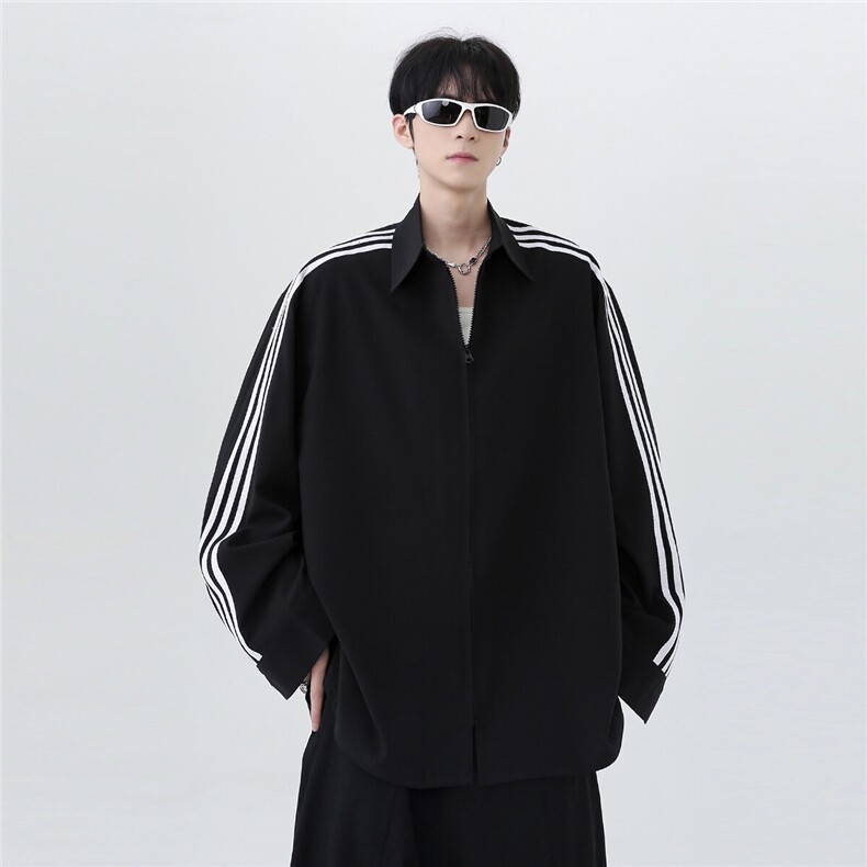 现货美式条纹衬衫男拼接三条杠长袖衬衫可二开CS22-P48,男装衬衫,电商C307