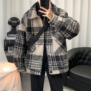 1506-1/JJ488-21毛呢大衣/P73毛呢小香风格子外套男潮高级感外套图片