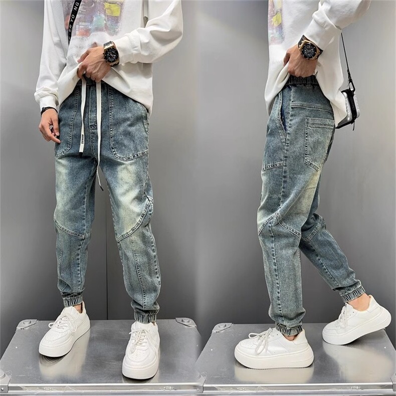 1506-1/KT10791/P51新款休闲牛仔裤男青少年束脚松紧裤百搭弹力,男装牛仔裤,星座1506-1