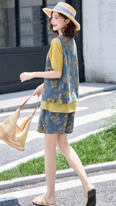 新中式国风牛仔套装女夏新款韩系时髦洋气减龄马甲衬衫短裤三件套图片