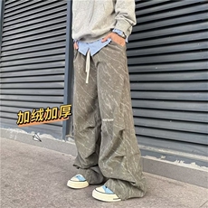 秋灯芯绒阔腿伞兵裤男潮牌宽松直筒美式字母印花休闲裤子KB4519，男装休闲裤，星座1116A-1（原606A）