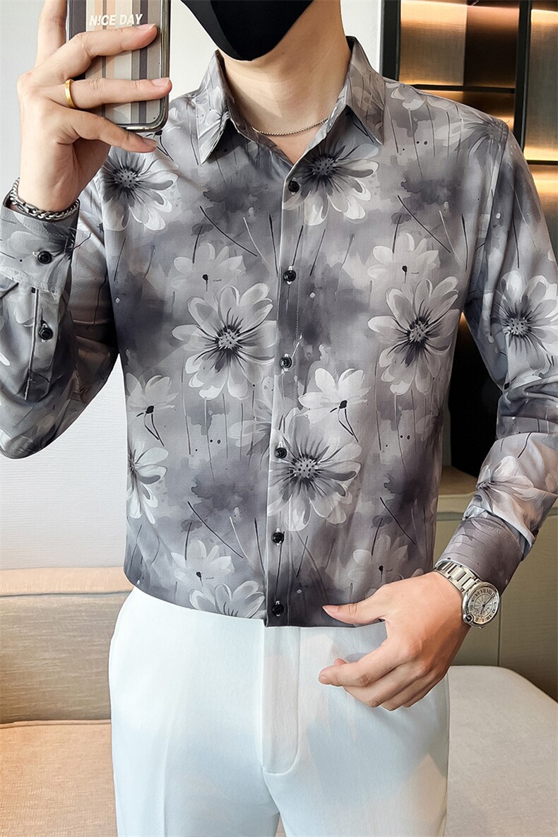 秋冬新款男士社会小伙店主风长袖印花衬衫301A-1/CS600/P58,男装衬衫,星座301A-1