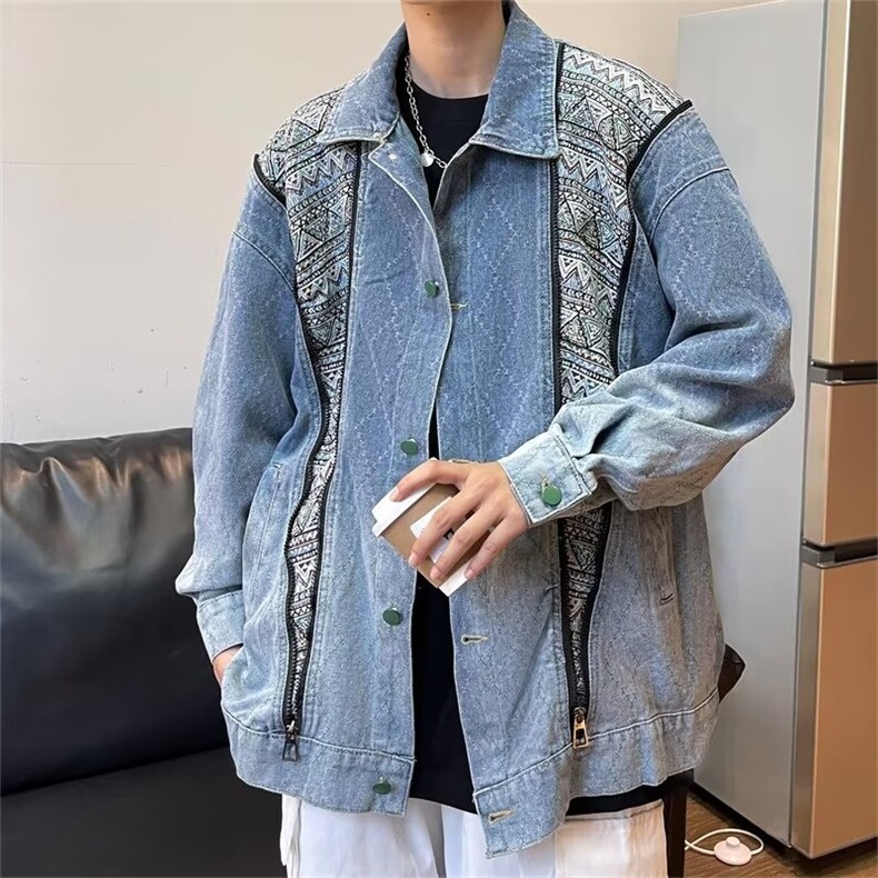 美式复古情侣牛仔外套春秋季潮牌宽松痞帅工装夹克男JK01211-P78图片