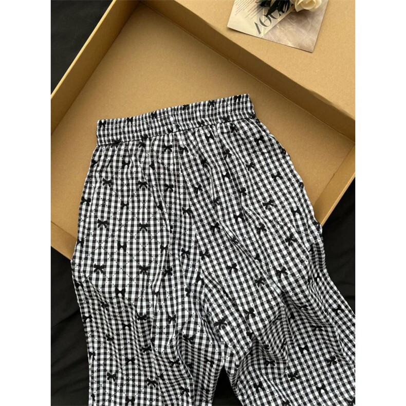 AK2446-P50高品质复古格子阔腿裤女休闲宽松显瘦拖地长裤山本裤,女装休闲裤,星座617A-2