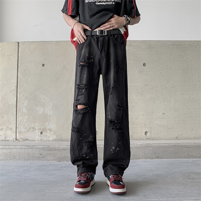 牛仔裤男夏季薄款美式高街vibe风破洞宽松休闲长裤子N0764-P43,男装牛仔裤,星座308B-2