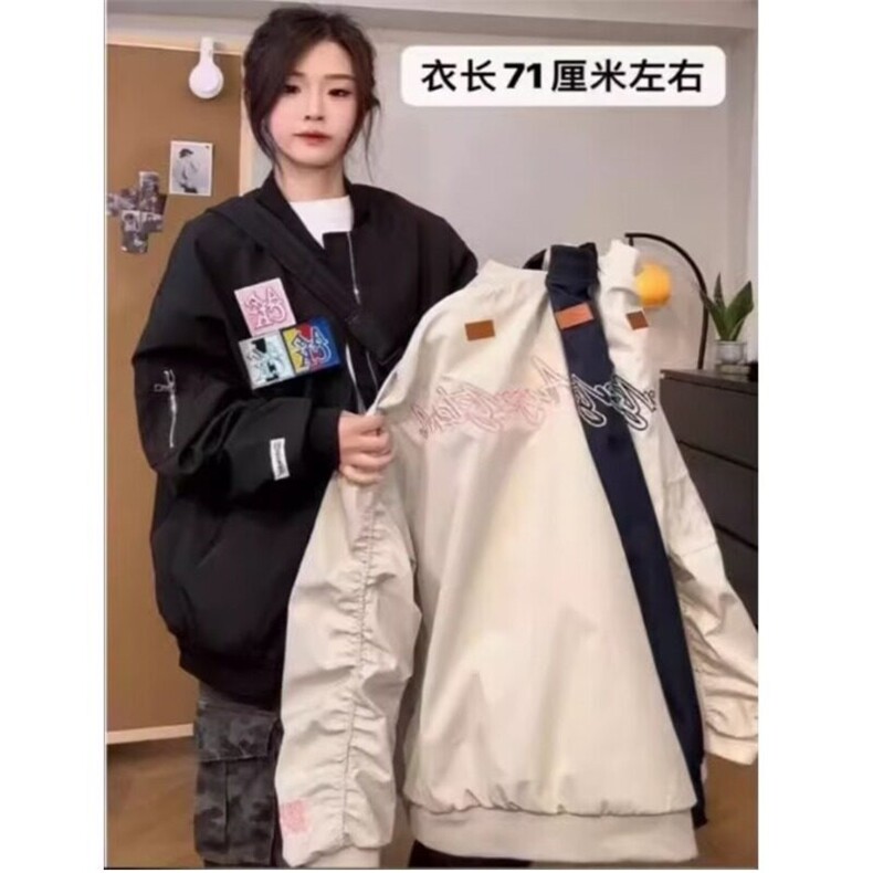 2025春季新款美式高街魔术贴字母刺绣宽松情侣春秋休闲外套,女装短外套,星座506A