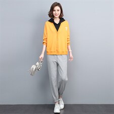 2021春季新款时尚个性气质V领舒适卫衣两件套，女装套装/套裙，玛其路