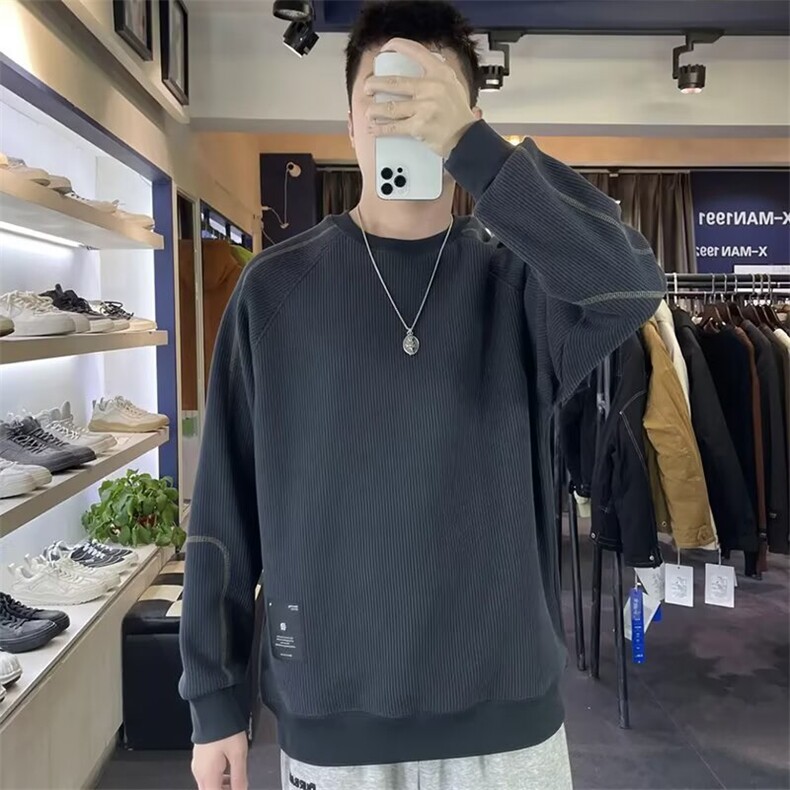 墨麦客男装竖纹肌理圆领卫衣男士2025春季新款休闲简约套头上衣男,男装卫衣,星座506A