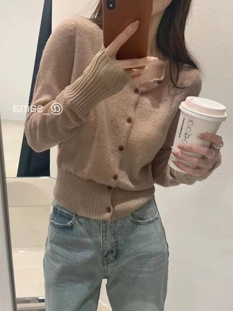 针织衫女宽松开衫女外搭短款上衣长袖空调衫,针织衫/毛衣,半城羊绒