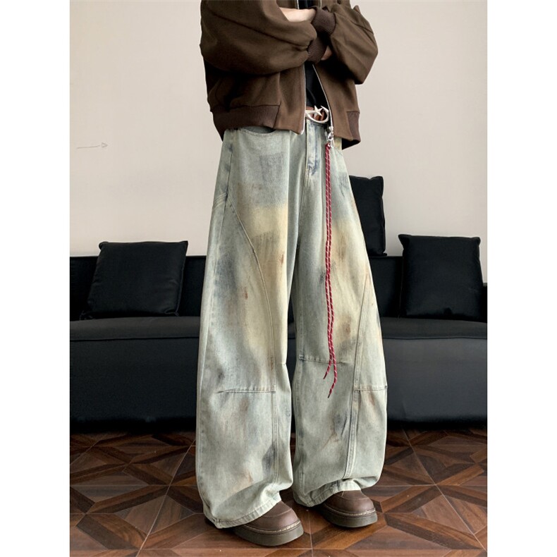 潮嘻哈废土泥染做脏牛仔弯刀裤宽松重工阔腿牛仔裤AK05-P52,男装牛仔裤,星座1001-1