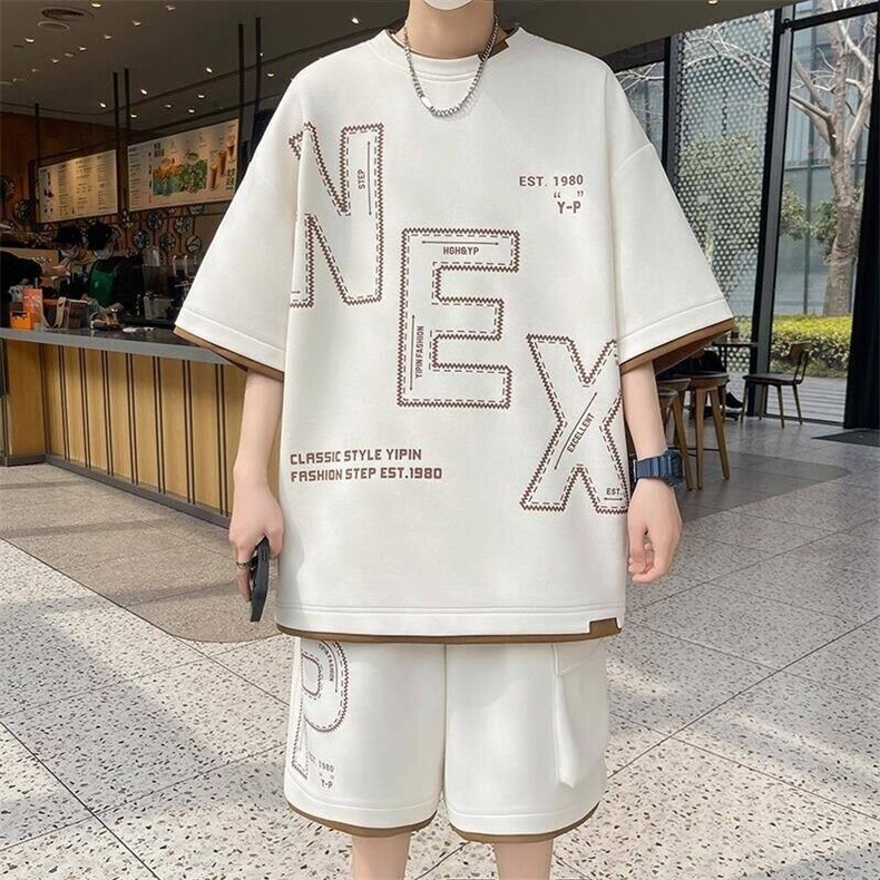 84306-P55青少年冰丝短袖运动套装t恤初高中学生男装宽松潮牌,男装T恤,电商D310B