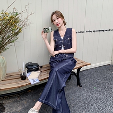 天丝牛仔色马甲+阔腿裤两件套-C051-S217-P165-K238，女装套装/套裙，2C051