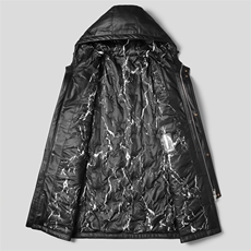 W5001海宁真皮皮衣男头层牛皮白鸭绒羽绒服中长款连帽皮夹克P880，男装夹克，电商B360A（原721A）