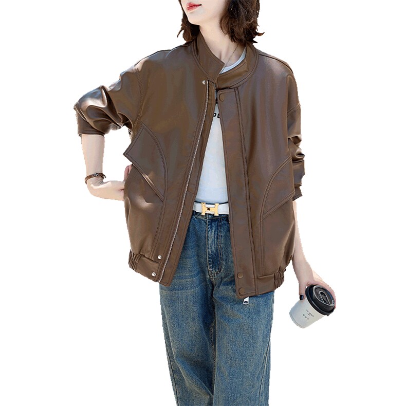 现货2024新美拉德穿搭口碑仿羊皮宝藏私服C位复古皮衣外套女秋冬,女装皮衣,江南女神