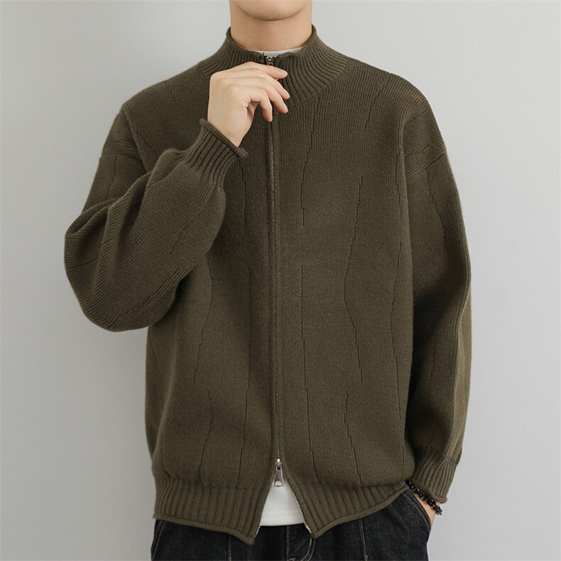 韩版开衫外套男高级感秋季新款潮牌立领夹克宽松毛线衫MY7002P80，男装针织衫/毛衣，星座914