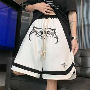 麂皮绒复古撞色印花短裤男夏休闲篮球运动五分裤XZ514-2-1537-P43图片