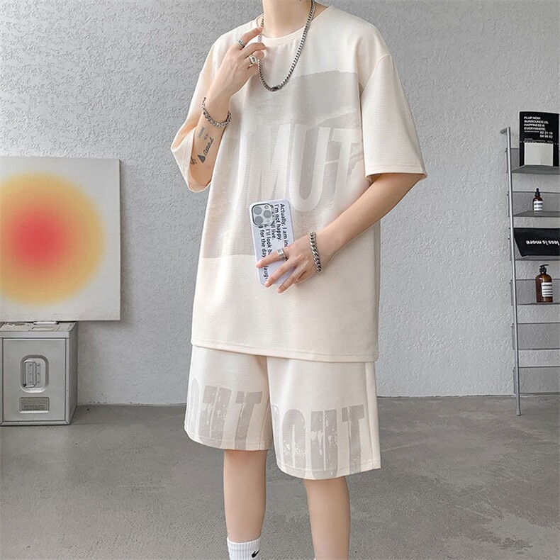 运动装男2025夏季新款港风宽松短袖短裤运动套装TZ9520-P55，男装休闲套装，星座214-3