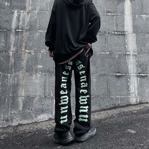 欧美高街字母牛仔裤男潮牌街头hiphop暗黑风裤子K076P40加绒50图片