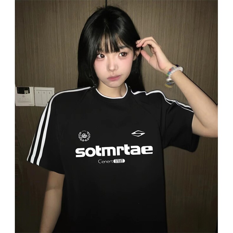 抖音得物高品质二开240克宽松纯棉美式潮牌三条杠织带短袖T恤,男装T恤,电商A486-1