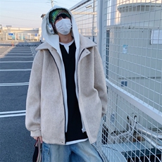24冬里布加棉加厚阿尔巴卡呢子带帽宽松中性港风男外套M897-P138，女装短外套，电商A170