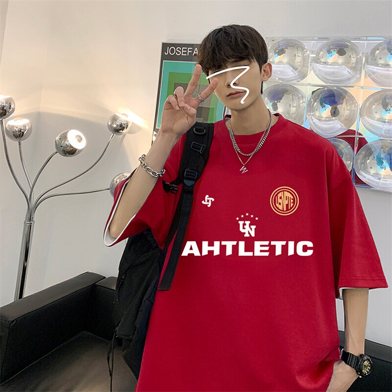 抖音得物二开现货220克夏装重磅美式高街宽松短袖t恤MT184,男装T恤,电商A486-1