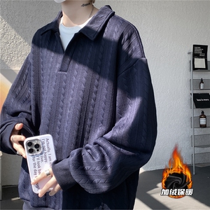 假两件卫衣男秋冬加绒加厚提花无帽打底衫宽松大码上衣WY008加绒图片
