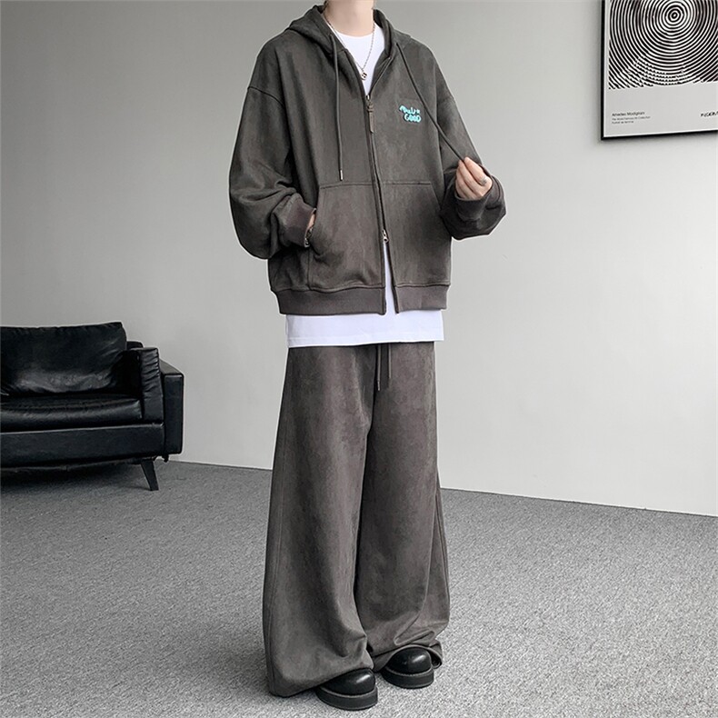麂皮绒连帽卫衣运动套装男校园风运动服两件套学生班服TZ115-P128,男装休闲套装,电商D206-1
