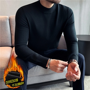 高品质加绒加厚保暖一体绒半高领打底毛衣男修身针织衫JR2113-P63，男装T恤，电商A213