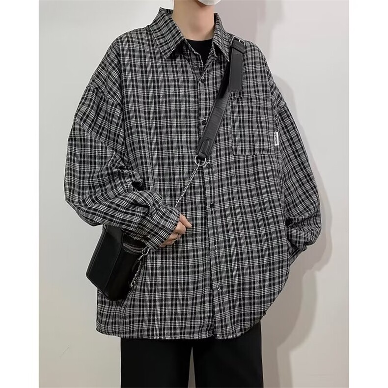 F161-P332024春季新款街头宽松磨毛长袖衬衣日系格子衬衫男现货，男装衬衫，星座512-6