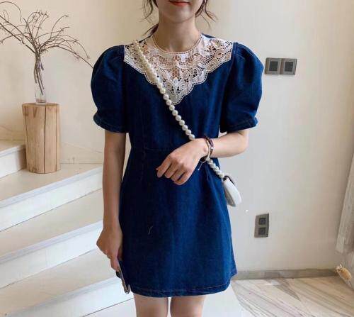 蕾丝拼牛仔裙，女装，Miss-fofo