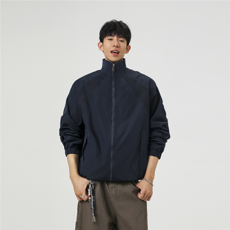 美式罗纹拼接袖子褶皱大码M-5XL教练夹克男JK78056P69控105,男装夹克,星座227-7