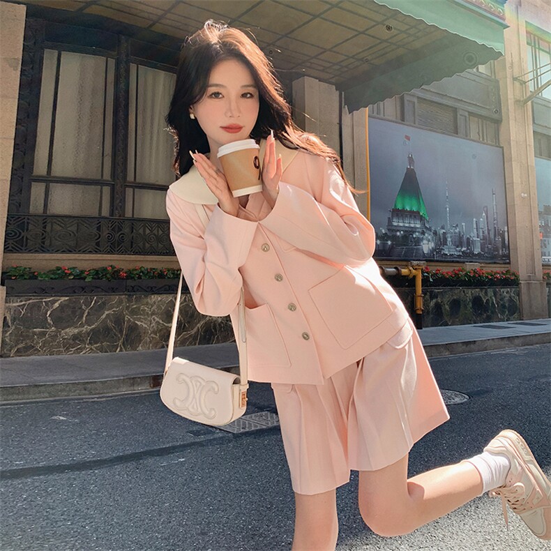 法式甜美风套装女2024秋季新款高级感气质小香风外套百褶裙两件套,女装套装/套裙,2C088