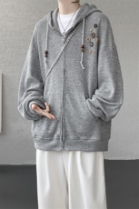 美式复古设计感针织连帽外套男女小众慵懒卫衣开衫潮牌WY21P78，男装卫衣，电商D206-1