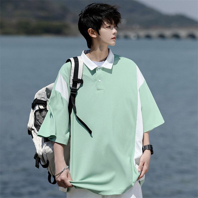 8XL-M拼接撞色短袖t恤男款夏季新款半袖POLO衫加肥加大码DT004P38图片