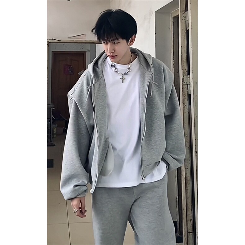 cleanfit短款垫肩开衫外套男潮高级感美式连帽卫衣春秋季小众夹克,男装夹克,星座1210-1
