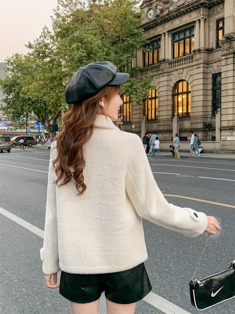 冬装新品淑女金貂绒米白色外套，其它，水锦红