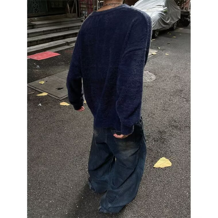 复古美式运动风毛衣男女宽松高级感徽章印花V领球服针织上衣外套,男装针织衫/毛衣,星座813-2
