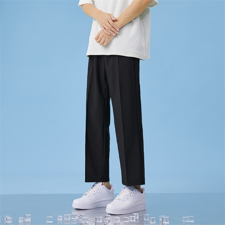 夏季黑色显瘦九分小西裤男宽松直筒高级感冰丝休闲长裤CK220-P45,男装西裤,电商D325