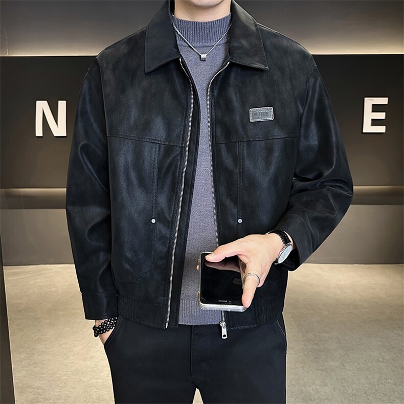 25886-M-4XL-P145店主风秋季机车服男士休闲复古做旧皮衣翻领外套,男装皮衣,电商B255