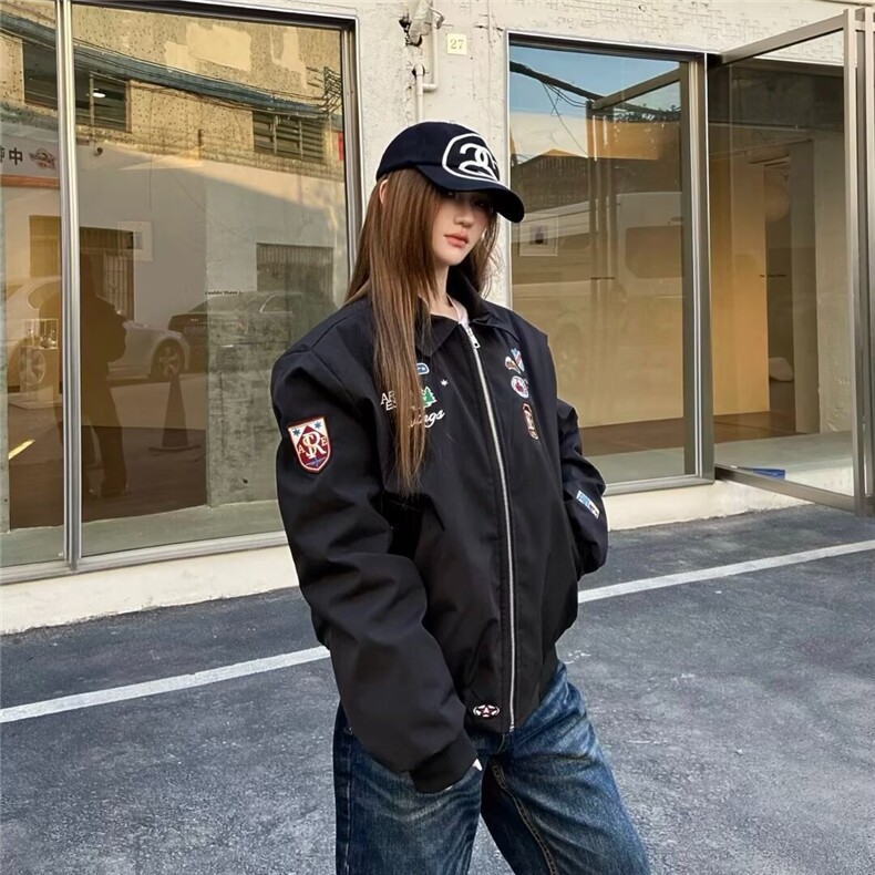 网络图现货美式复古刺绣徽章男女嘻哈时尚飞行夹克JHT290-P65,男装夹克,星座715-7