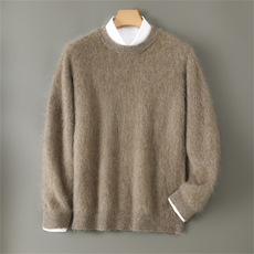 2025年秋季新款七针加厚拉毛针织男士圆领上衣时尚休闲通勤百搭，男装羊毛衫，雅邦羊绒