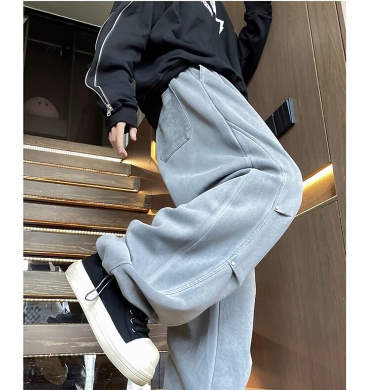 美式运动工装裤男秋冬季潮牌针织宽松直筒休闲长裤潮牌K28677-p45,男装休闲裤,星座1008
