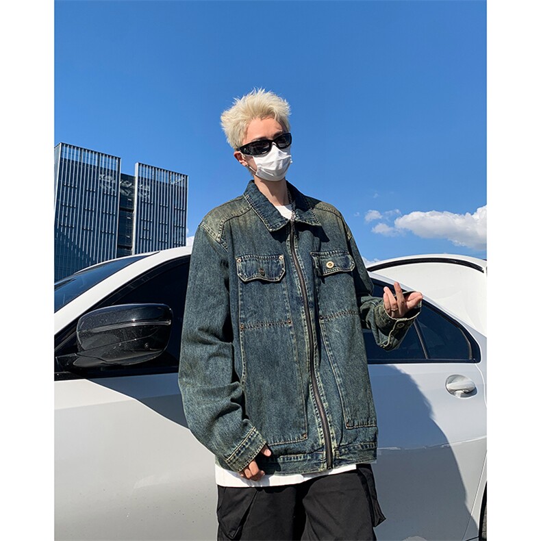 秋季新款港风复古水洗高质量拼接款翻领牛仔夹克潮insJK1303-P68,男装夹克,星座313A(原308A-2)